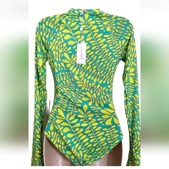 Trina Turk Women Trellis Zip Front Long Sleeve Paddle Swimsuit Rashguard Size L - Picture 11 of 15